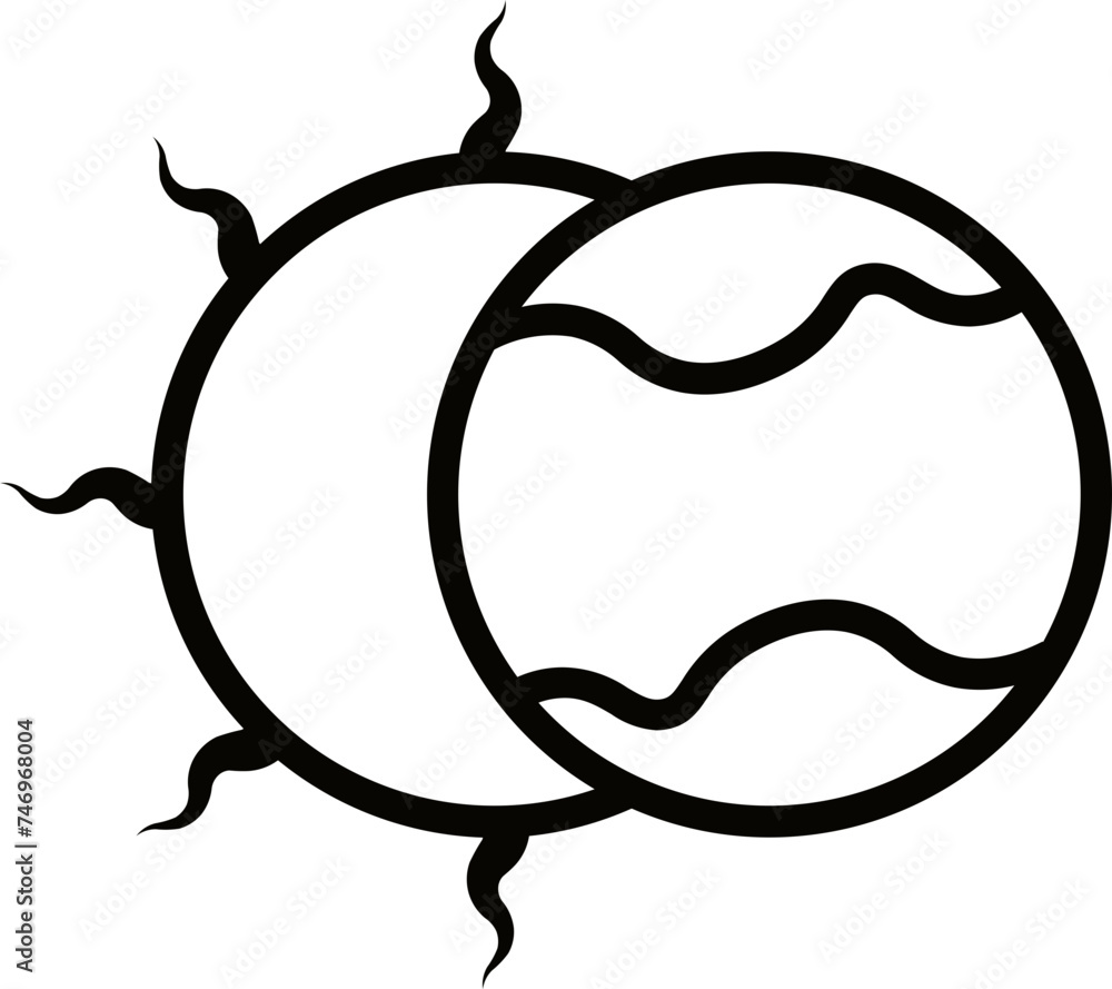 Illustration of eclipse icon in thin line art.