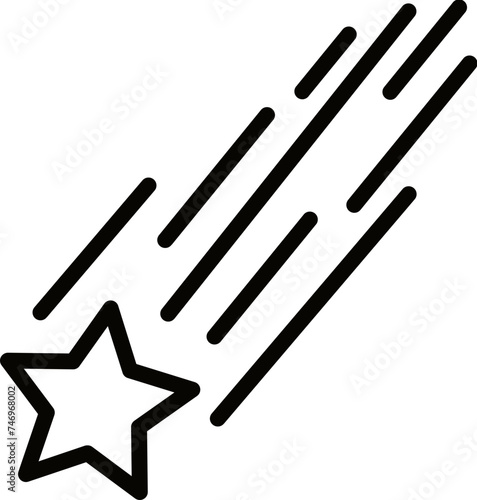 Falling star icon in black line art.