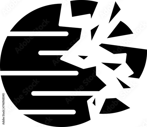Destroyed planet glyph icon in flat style.