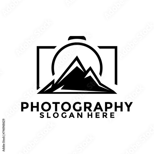 Nature Photography logo vector, Landscape Photograph with mountain logo template