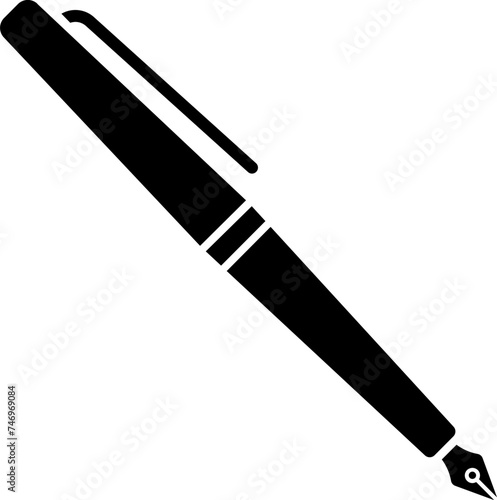 B&W illustration of  fountain pen flat icon.