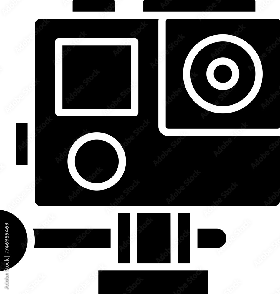 B&W illustration of go pro camera icon. B&W illustration of go pro camera icon.