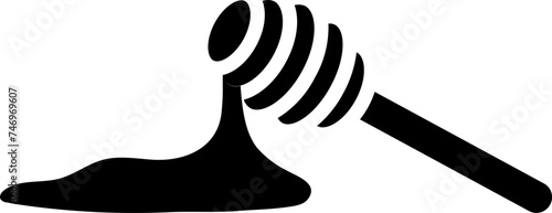 Honey dripping stick icon in b&w color.