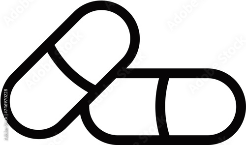 Capsule or tablet icon in black line art.