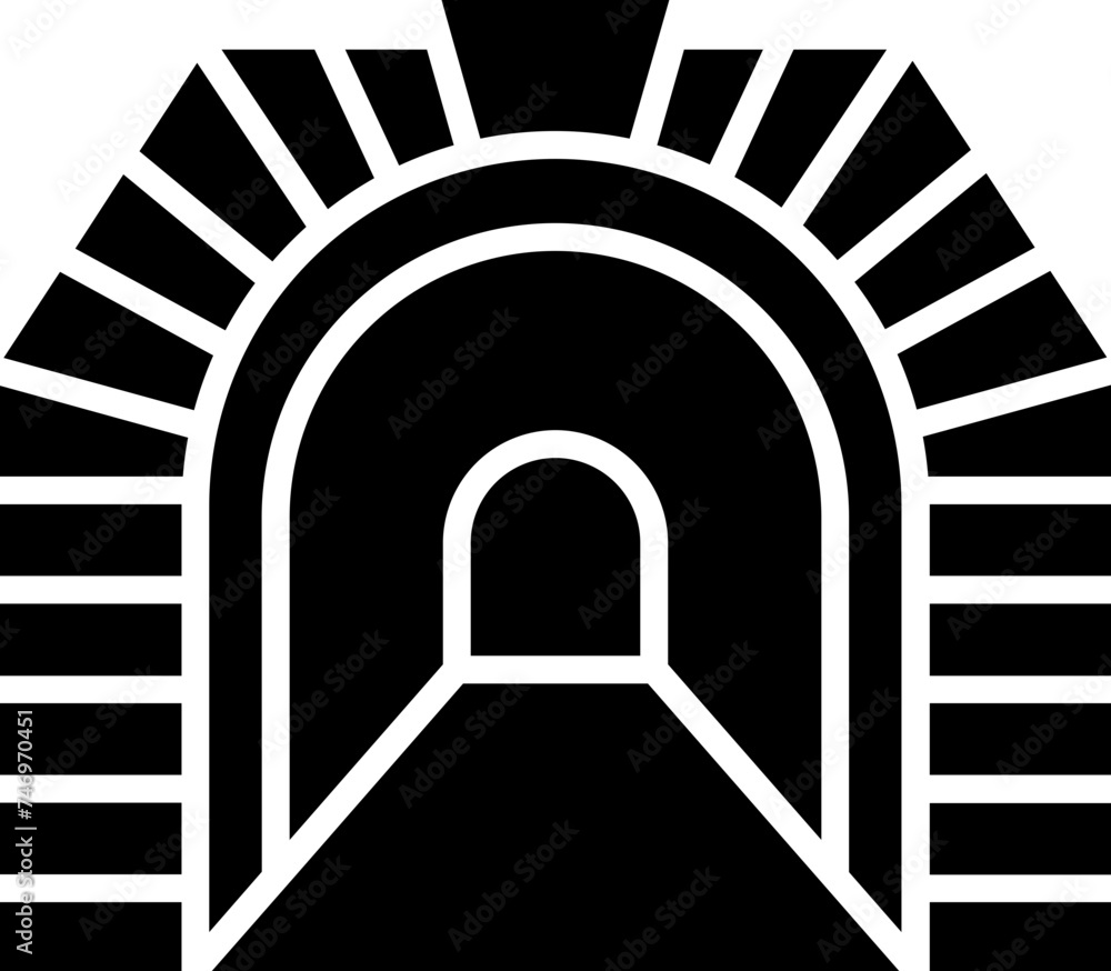 B&W illustration of tunnel icon.