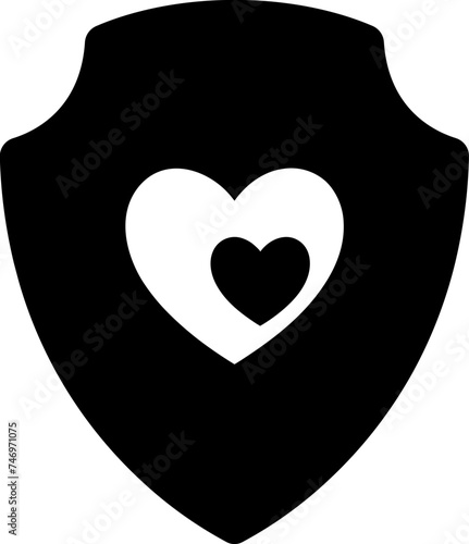 B&W illustration of heart symbol on shield icon.