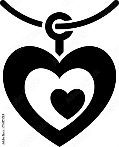 B&W heart locket or pedant icon in flat style.