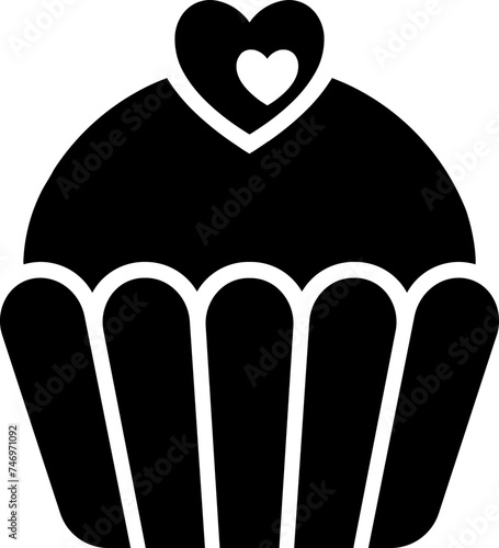 B&W cup cake icon in flat style.