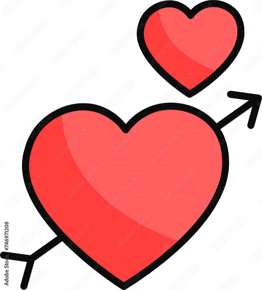 Heart with arrow icon in red and black color. Heart with arrow icon in red and black color.