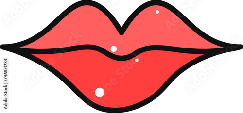 Red and black kissing lips on white background.