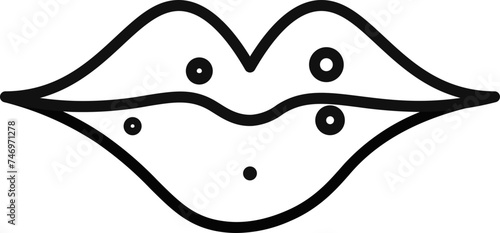 Kissing lips symbol in thin line art.