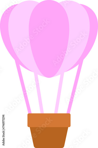 Hot air balloon icon in pink and brown color.