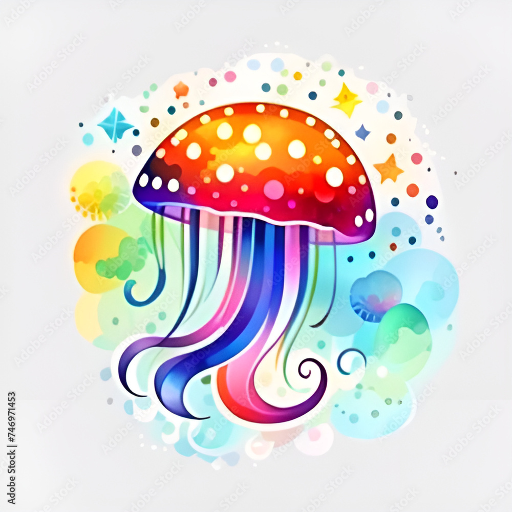 Brightly colored jellyfish in the sea. Brightly colored jellyfish in the sea.