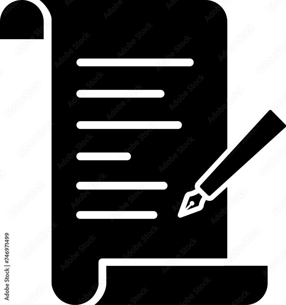 Pen with scroll paper icon glyph icon in flat style.