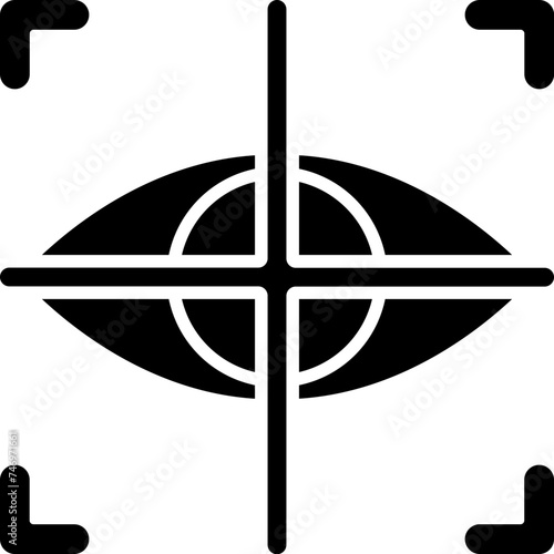 B&W illustration of eye scanner icon.