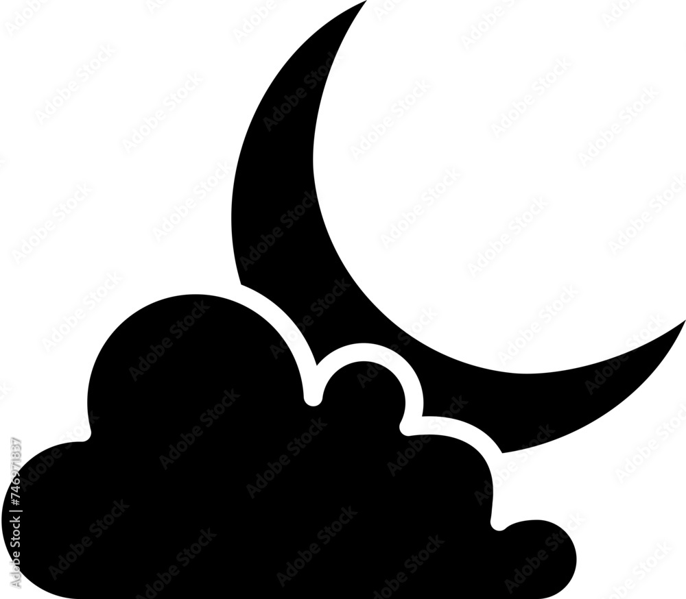 Night sky or crescent moon with cloud icon. Night sky or crescent moon with cloud icon.