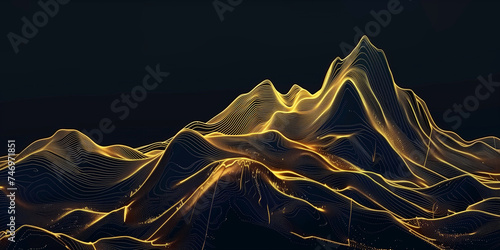 Mountain line art background, luxury gold wallpaper