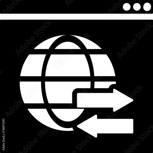 Online internet data transfer icon in b&w color.