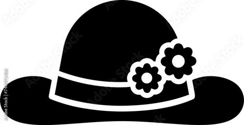 B&W ladies hat icon in flat style.