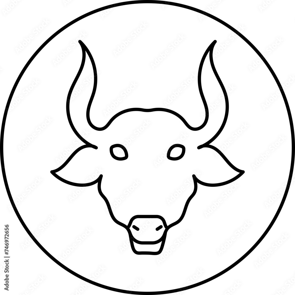 Flat Style Taurus Zodiac Sign in Black Thin Line Art.