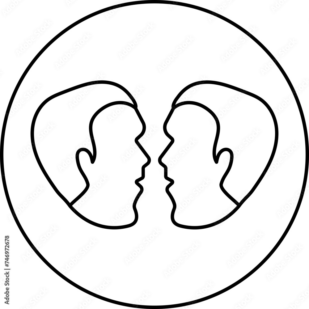 Zodiac Gemini Sign on Round Shape. Line Art Icon or Symbol.
