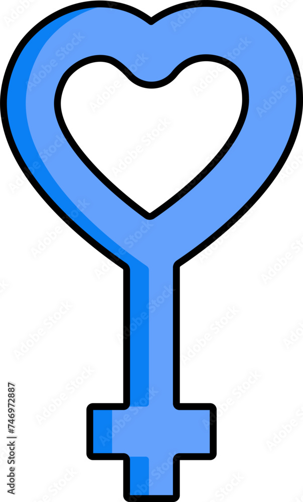 Blue Female Symbol in Heart shape icon. Blue Female Symbol in Heart shape icon.