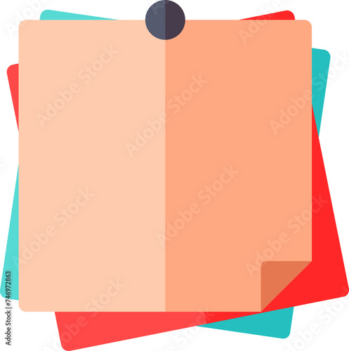 Pinned colorful blank paper or sticky notes icon in flat style.