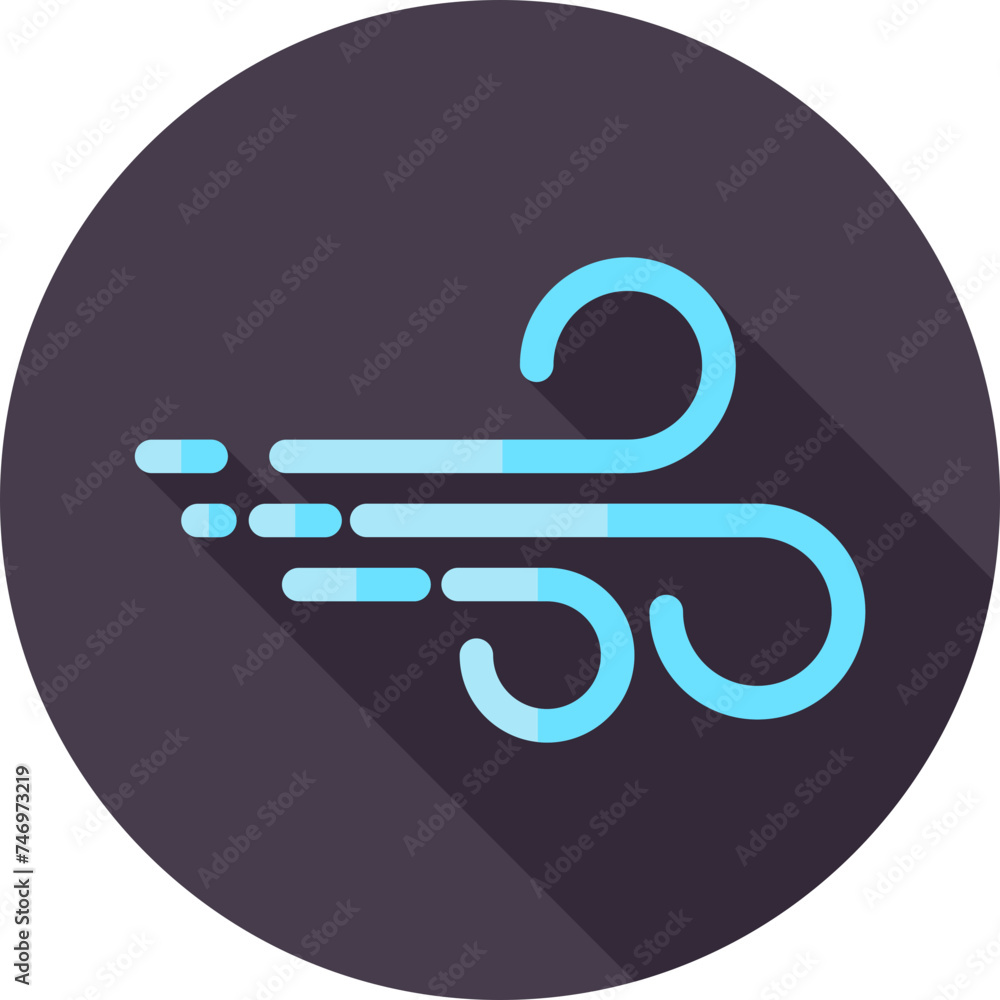 Blue Wind icon on purple round background. Blue Wind icon on purple round background.