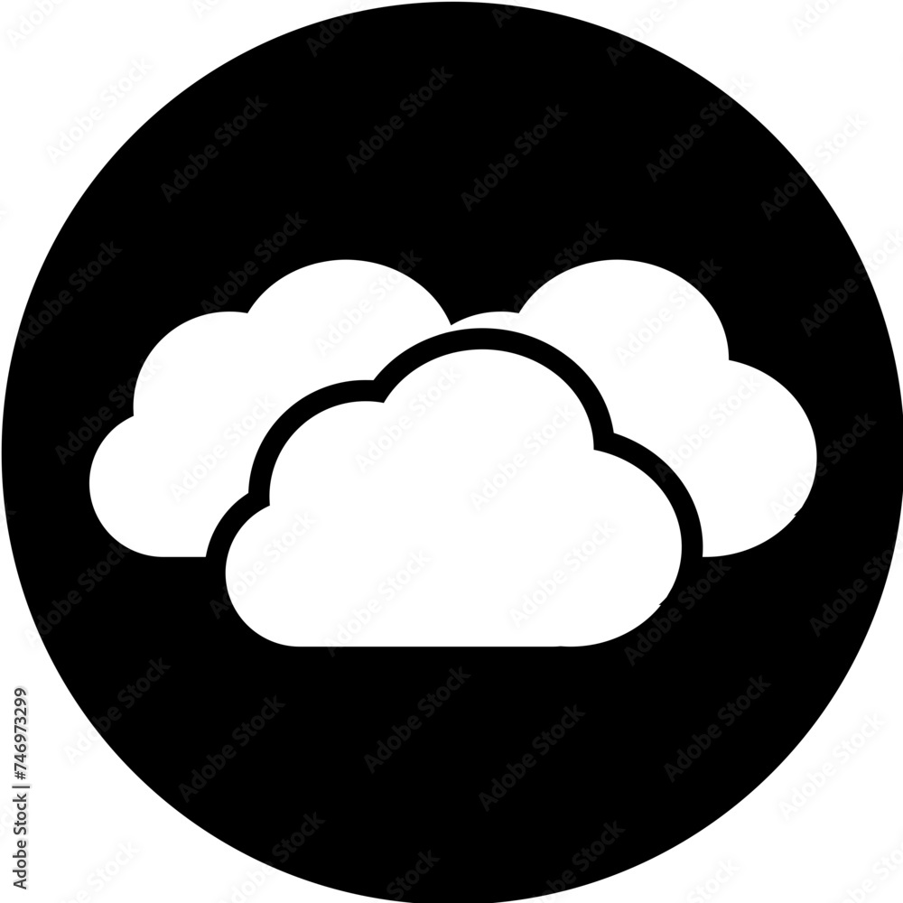 White Clouds icon on Black Circle Background. White Clouds icon on Black Circle Background.