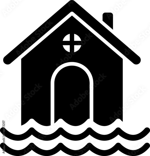 Flood or Sinking house glyph icon in flat style.