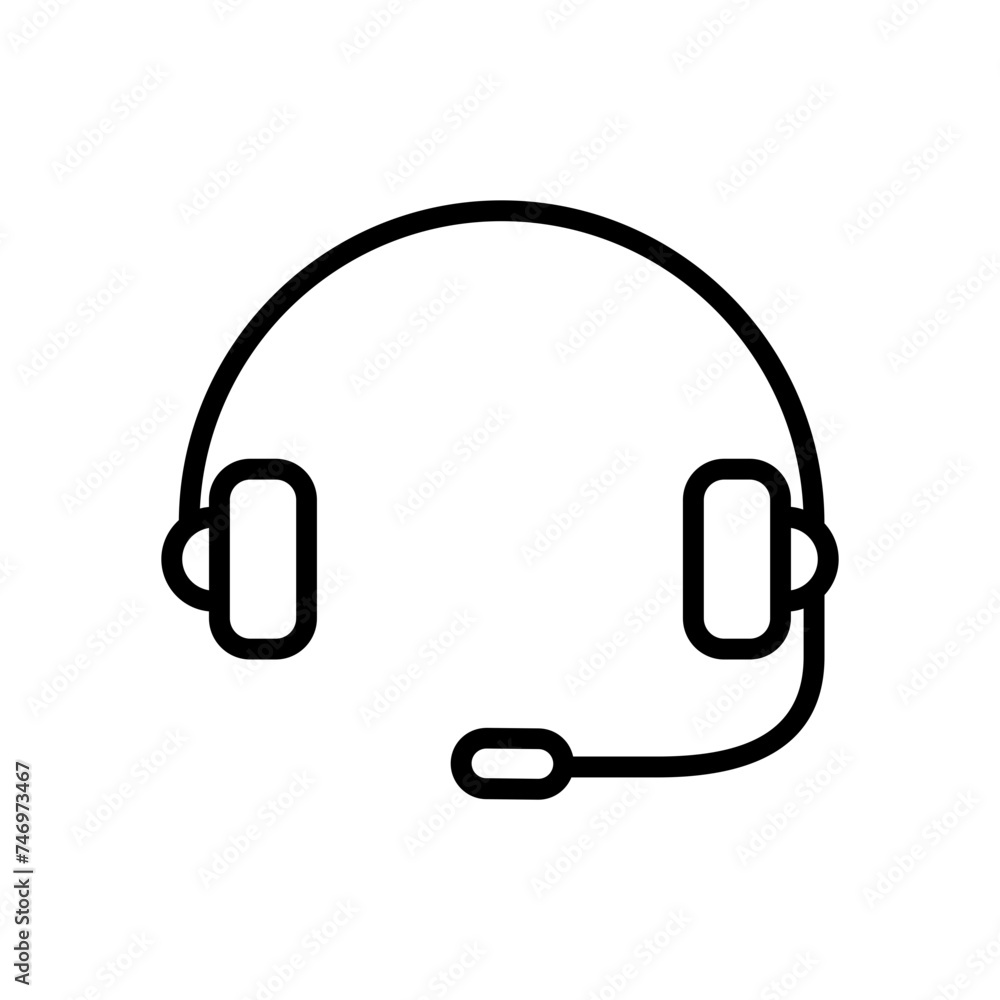 Headphone with mic icon in black line art. Headphone with mic icon in black line art.