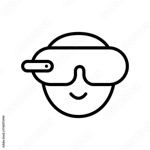 Black line art illustration of man wearing vr glasses icon.