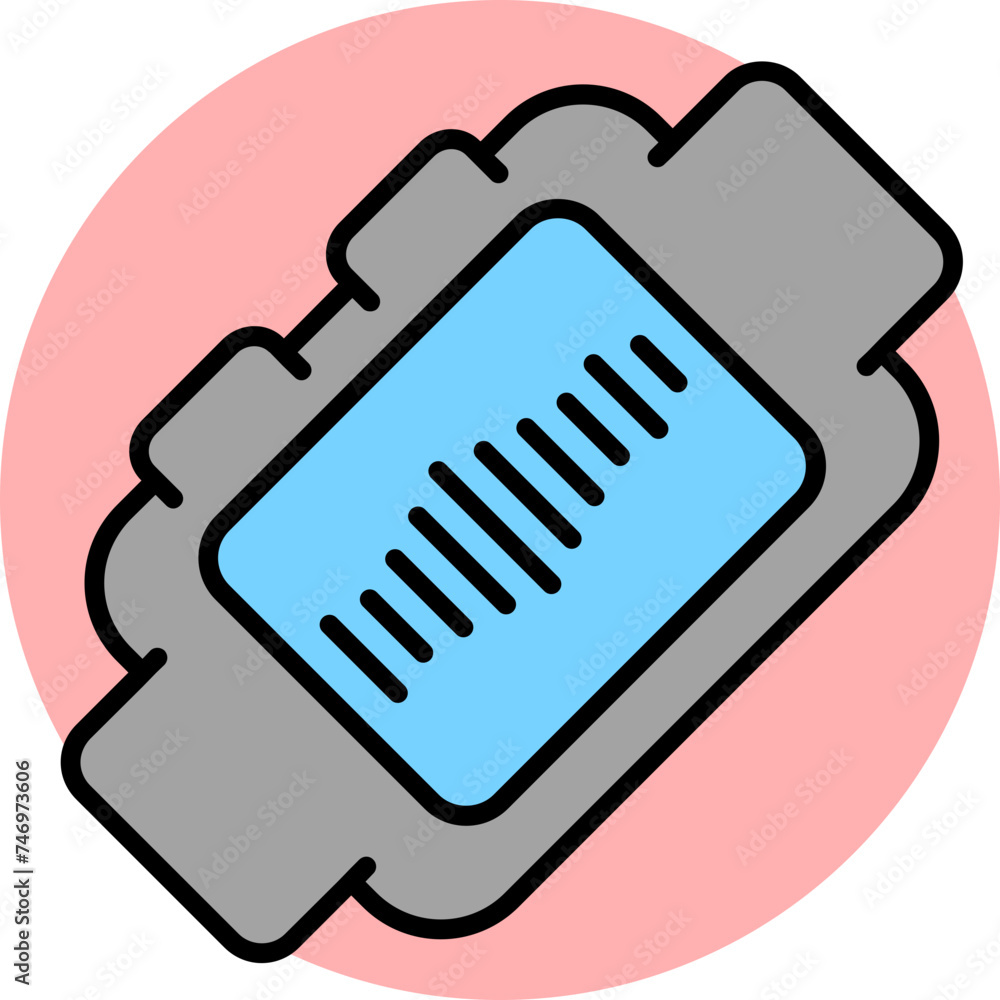 Blue and Gray smart watch icon on pink round background. Blue and Gray smart watch icon on pink round background.