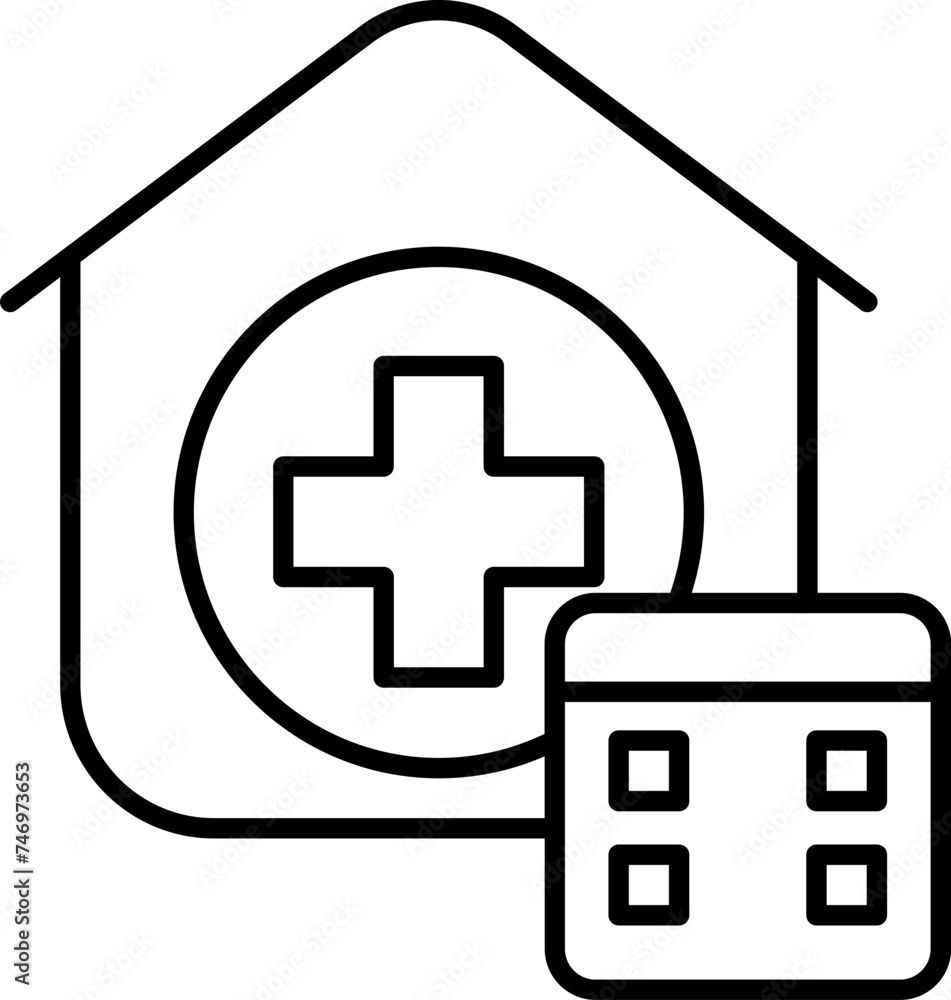 Obraz premium Clinic or Hospital Calendar icon in black line art.