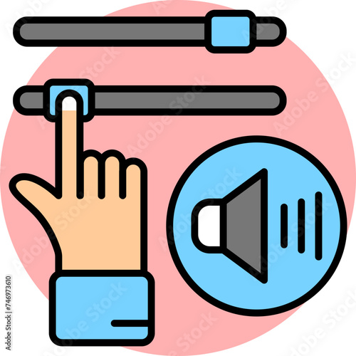 Hand click sound mixer board icon in flat style.