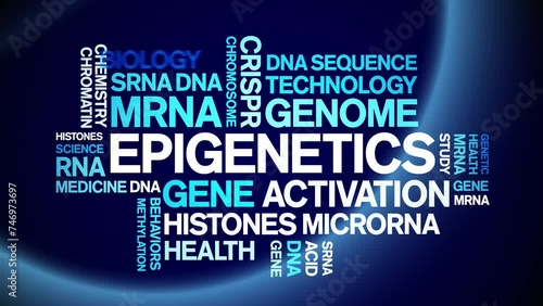 Epigenetics animated word cloud;text design animation tag kinetic typography seamless loop. photo