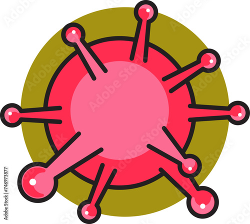 Red Virus icon on green round background.