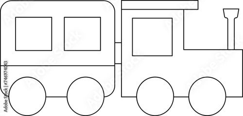 Flat Style Train Icon in Black Line Art.