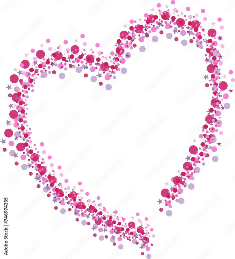 Heart shape made by pink glitter sparkle on white background.