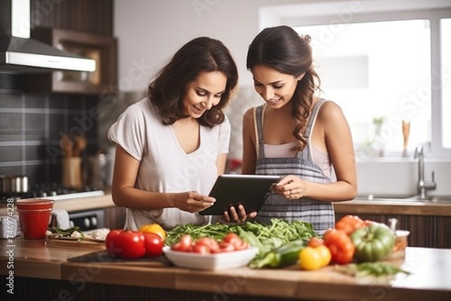 Two Women Examining Fresh Tomatoes in the Kitchen. Fictional Character Created By Generated By Generated AI.
