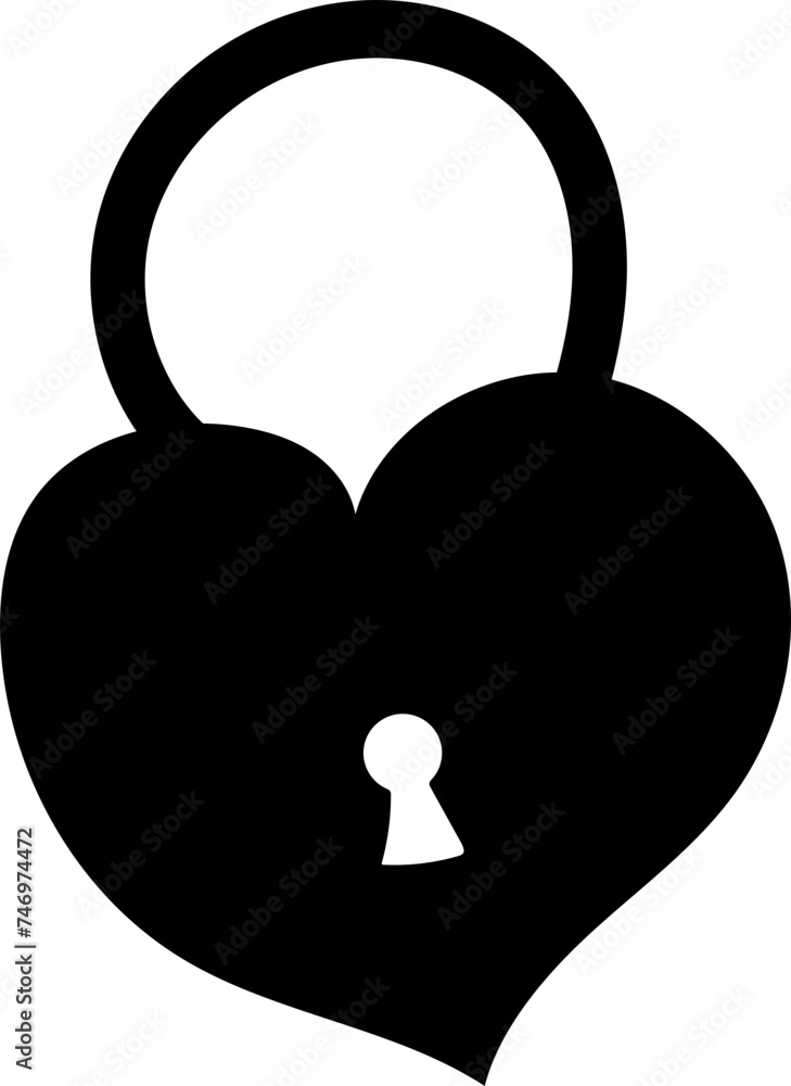 Fototapeta premium Heart Shaped Padlock Icon In Black And White Color