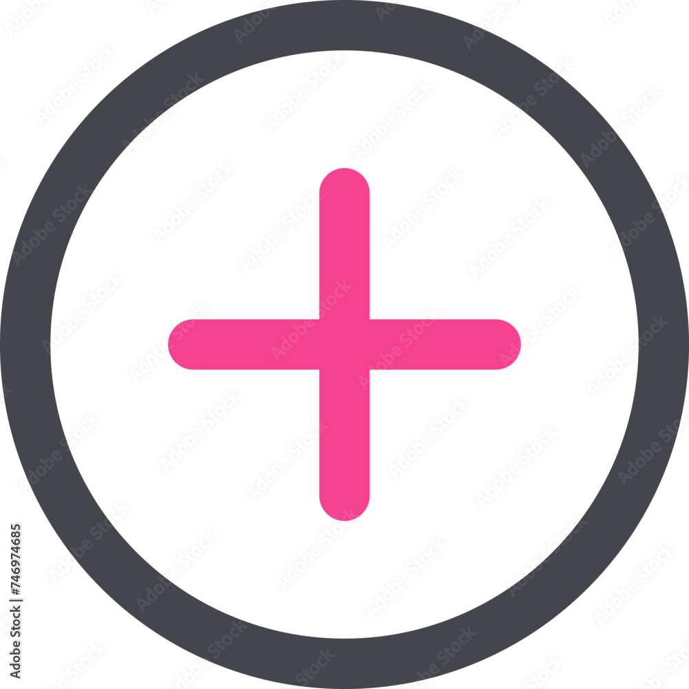 Add Button icon in pink and grey line art. Add Button icon in pink and grey line art.