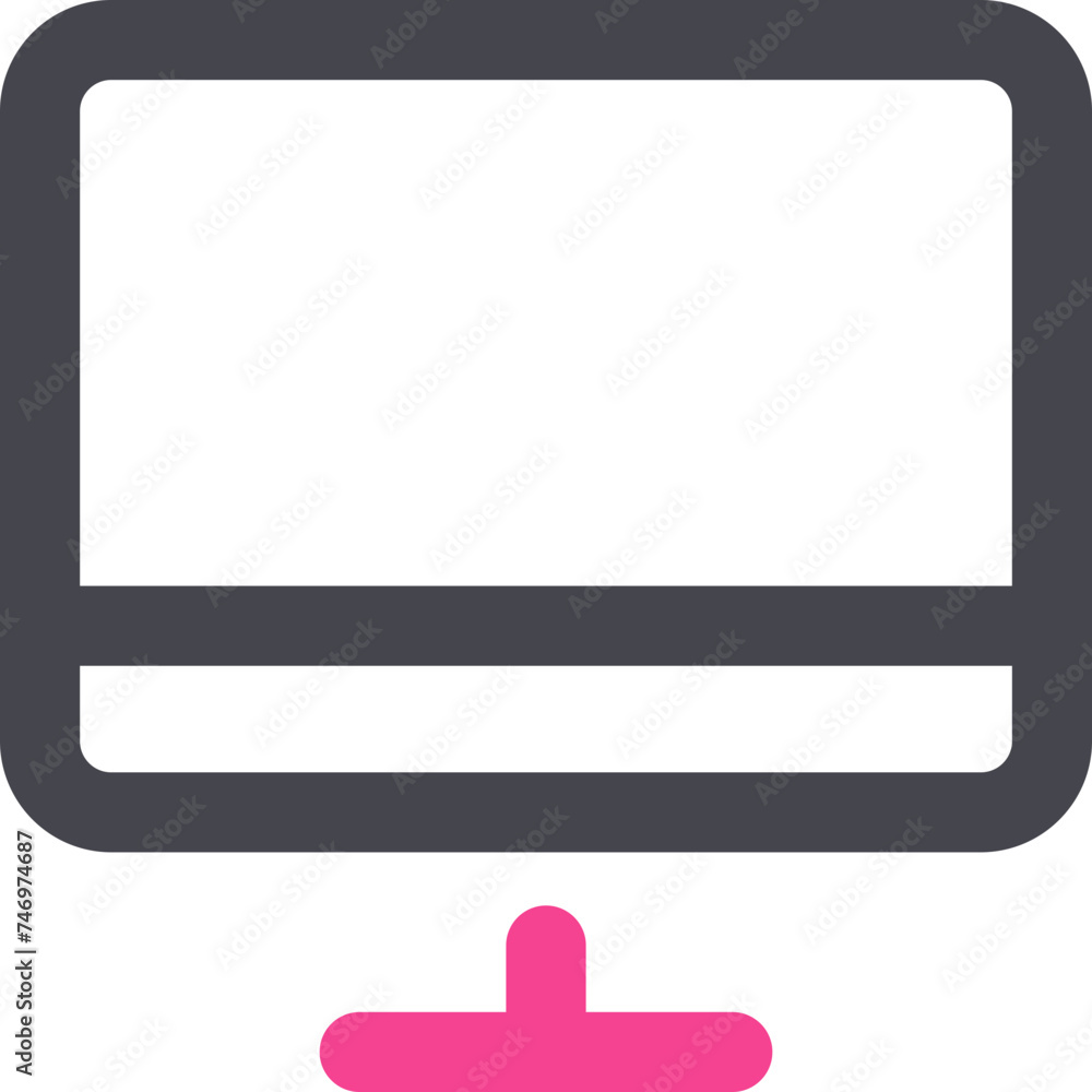 Desktop Or Computer icon in grey and pink line art. Desktop Or Computer icon in grey and pink line art.