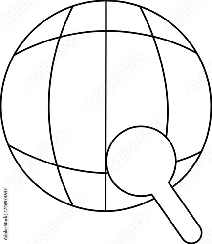 Globe With Magnifying Glass In Black Outline.