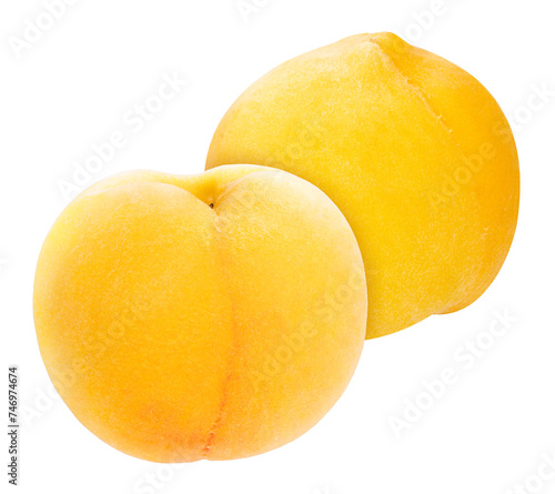 Yellow Peach isolated on white background, Fresh Yellow Peach Fruit on White PNG File. 
