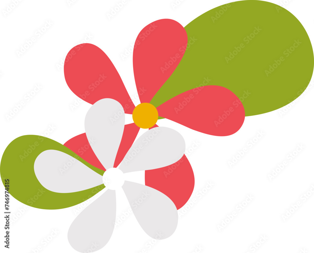 Red and Grey Flowers with Green Leaves icon in flat style. Red and Grey Flowers with Green Leaves icon in flat style.