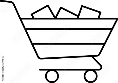 Flat Style Shopping Cart Icon In Black Outline.