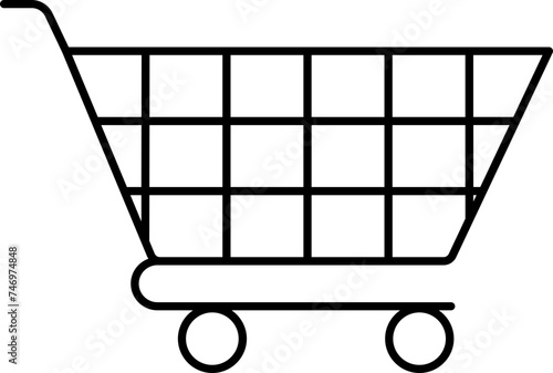 Black Line Art Shopping Cart Icon.