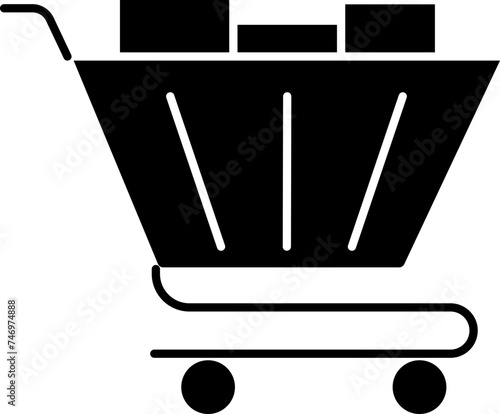 Black And White Shopping Cart Icon In Flat Style.