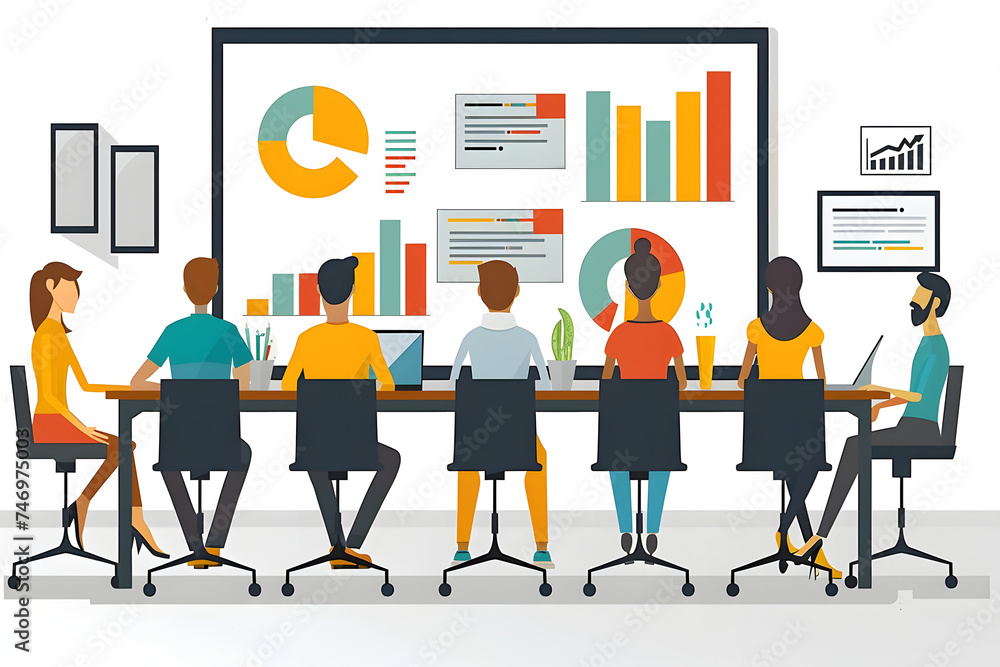 Presentation at work, school or offices, flat vector, illustration Presentation at work, school or offices, flat vector, illustration